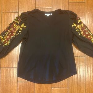 Chico's Black Top with Gold and Red Embroidery
